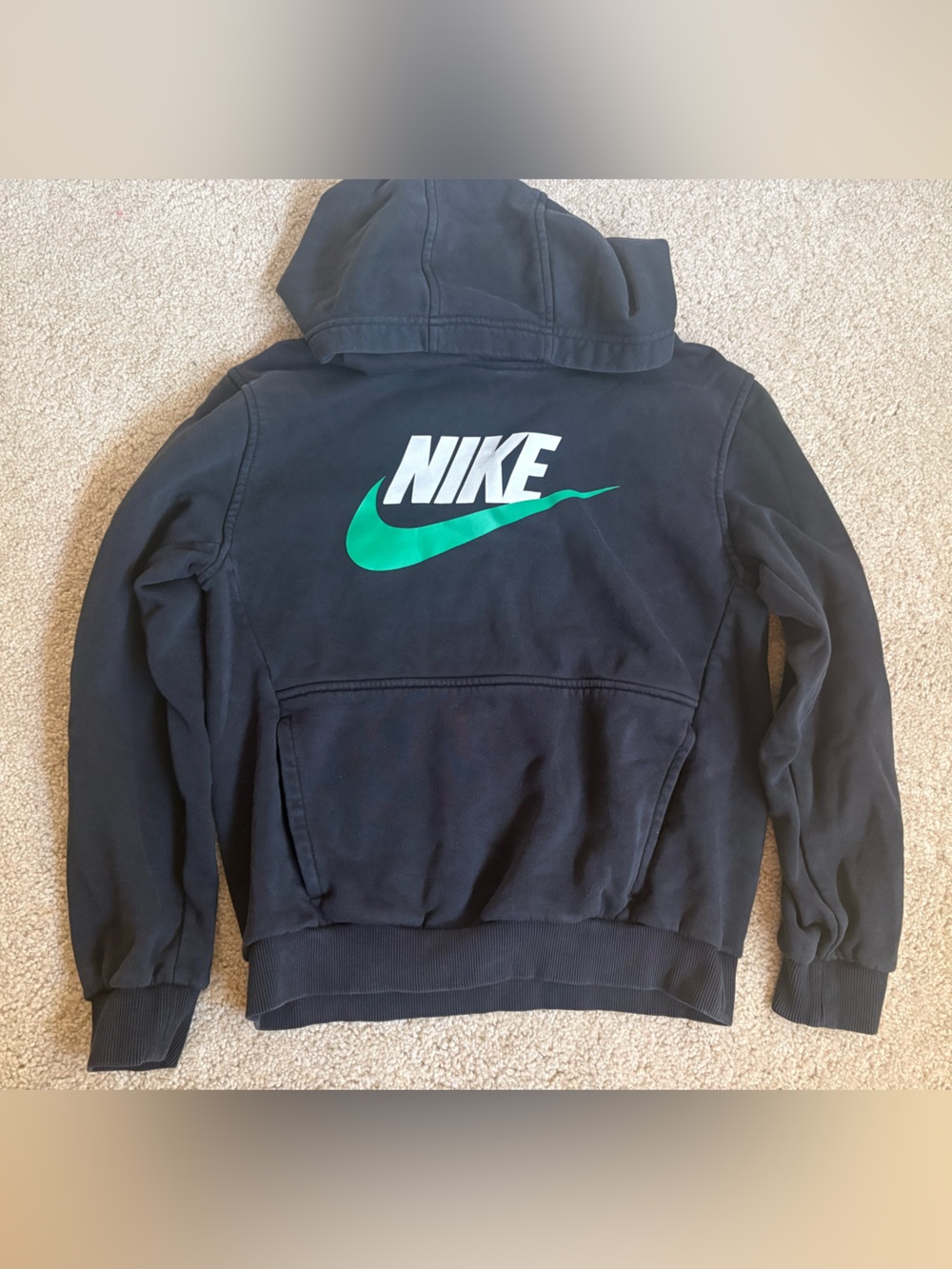 Nike Black Hoodie with Green Swoosh and White Logo - Kids
